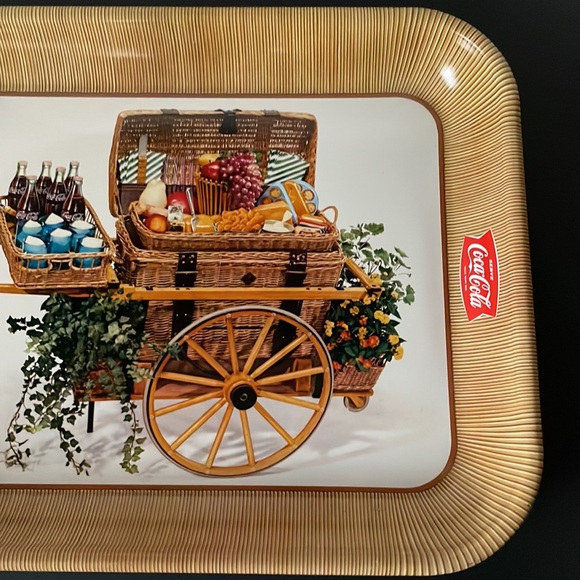 Coca Cola Tin Serving Tray Garden Cart Picnic Basket Coke Collectible Vintage - Picture 2 of 5